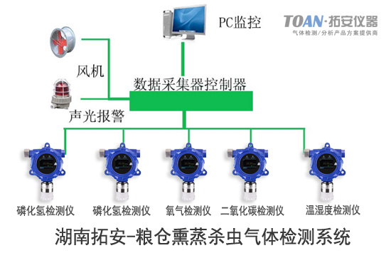 湖南拓安糧倉熏蒸殺蟲氣體檢測系統(tǒng)，磷化氫檢測儀，湖南氣體檢測儀廠家